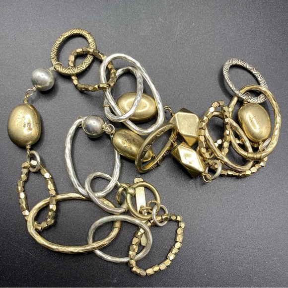 SIGRID OLSEN Gold Siver Textured Links & Beads Toggle Clasp Necklace - Picture 3 of 7